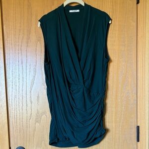 MM Lafleur Dark Green Draped Sleeveless Blouse